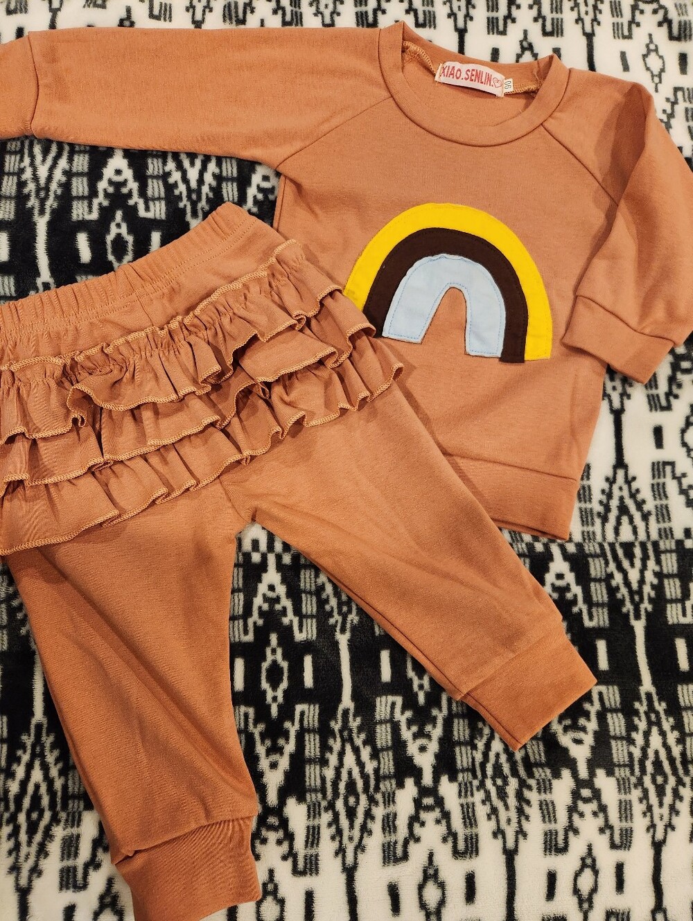 Girls' Rust Ruffle Leggings And Sweatshirt, Size 2T/90